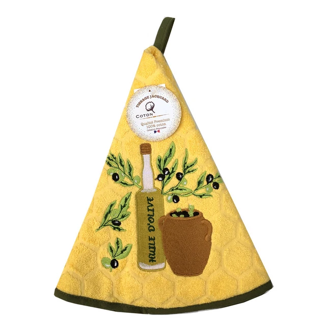 Essuie-main Rond En éponge Jacquard Motif Provence - Coton 550 G/m², Diamètre 70 Cm (lavande, Huile D'olive)