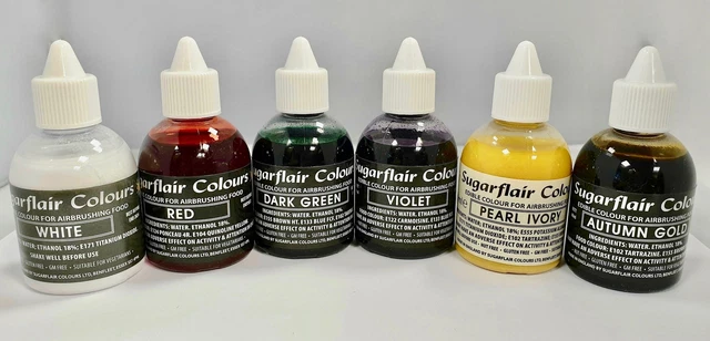 6 x SET COLORI AEROGRAFO SUGARFLAIR COLORE ALIMENTARE LIQUIDO COMMESTIBILE SCADUTO DICEMBRE 2022