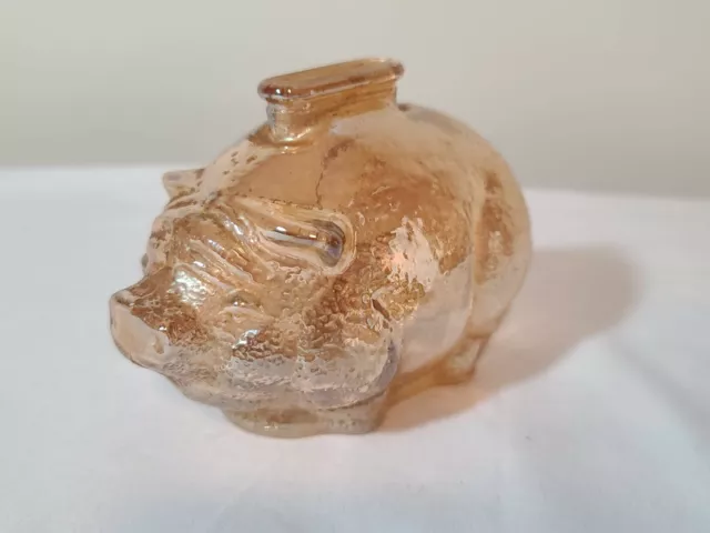Vintage Anchor Hocking Small Carnival Glass Pig Piggy Coin Bank Marigold Amber