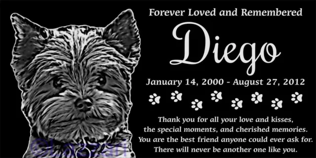 Personalized Yorkshire Terrier Yorkie Pet Memorial 12"x6" Headstone Grave Marker