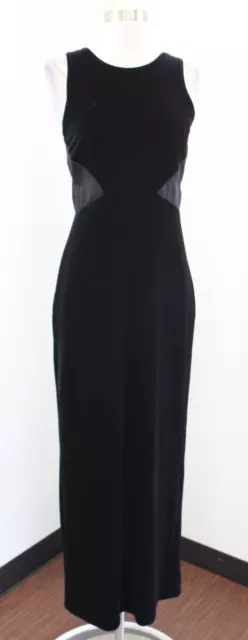 Vtg 90s Black Velvet Mesh Open Back Cutout Evening Party Dress Size 8 Sleeveless