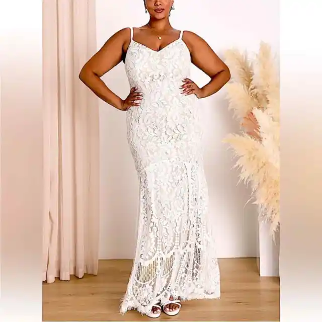 NWT Lulu’s Flynn White Lace Vintage Mermaid Maxi Dress 1X Wedding