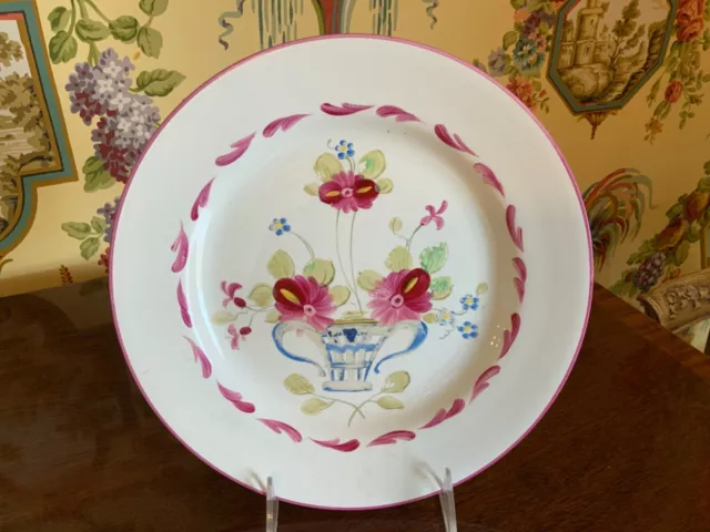 English Floral Hand Painted  Bristol Ware Decorative Plate Old Bristol Basket