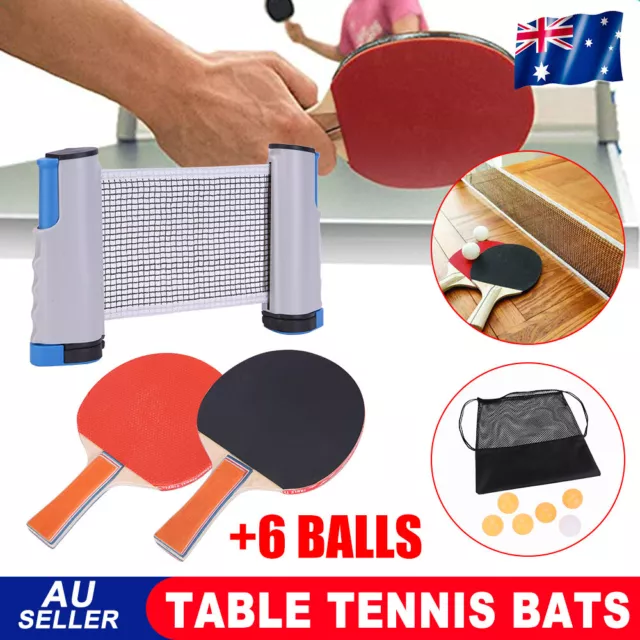 Table Tennis Bats Ping Pong Racket Set Sport Retractable Net Rack 2 Bat+6 Ball