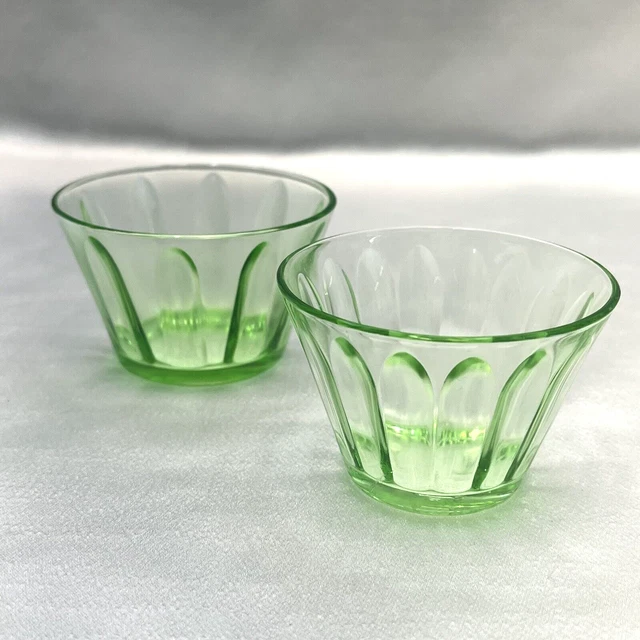Vintage Hazel Atlas Green Depression Glass Uranium Jell-O Molds Ribbed 2 Styles