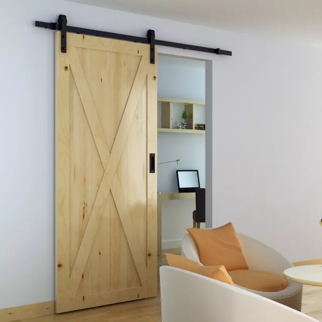 6.6FT Sliding Wood Barn Door Hardware Track System Carbon Steel