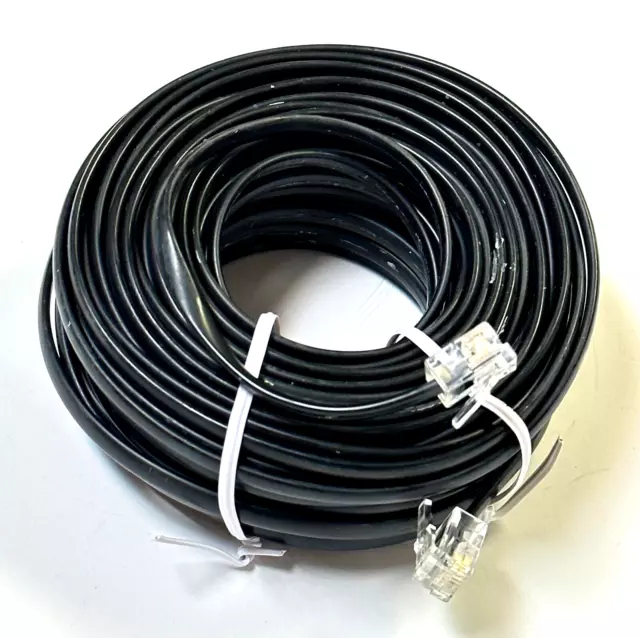 38' ft Telephone Extension Cord Black Phone Cable Wire Line W/ Connectors