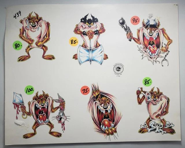 Arte del tatuaje flash Adam Kaplan a todo color Taz Looney Tunes