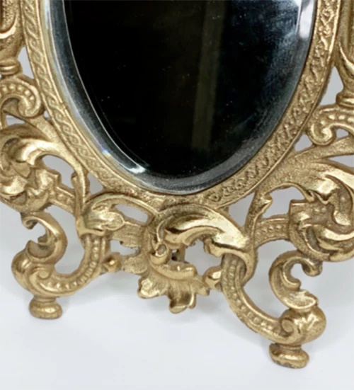 Vintage Ornate Heavy Solid Brass Victorian Stand Mirror Beautiful 4