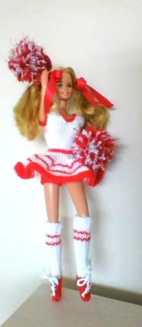 Hand Knitted Doll Clothes For Barbie & Sindy American Cheerleader with pom poms