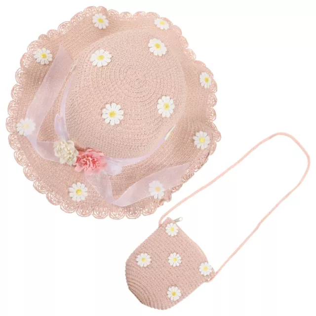 2 Pcs Wooden Baby Girl Purse Toddler Straw Hat Hats for Kids