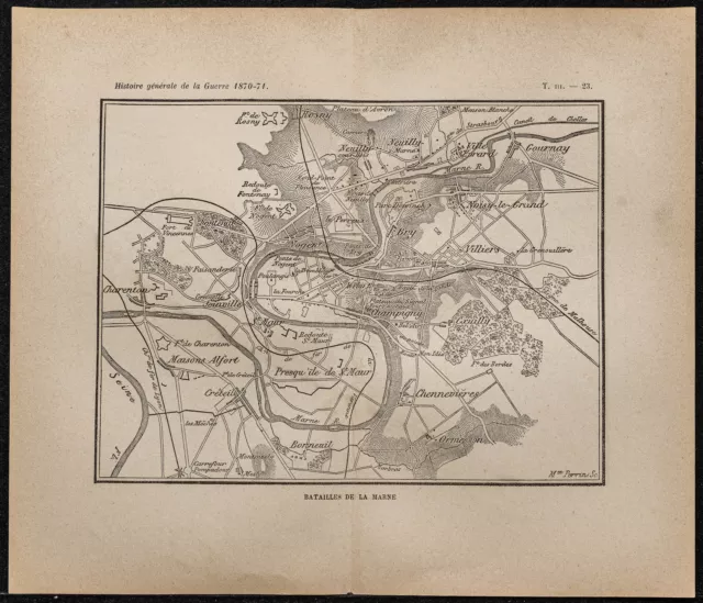 1898ca - Bataille de Champigny (Marne) - Carte ancienne guerre 1870 - Villiers