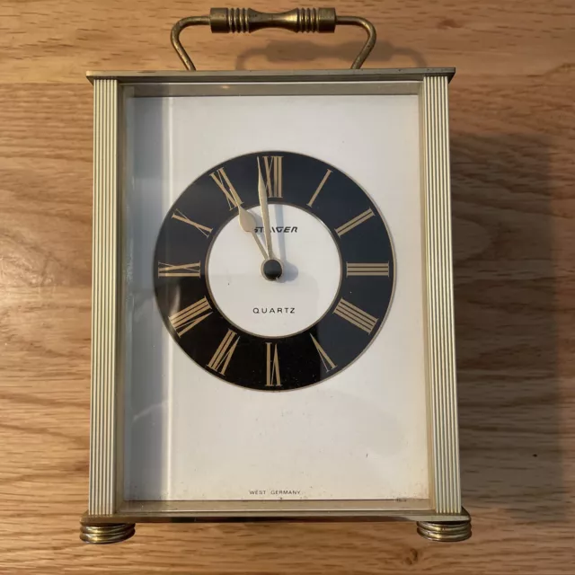 Vintage Staiger Quartz West Germany Brass Mantle Clock White Face 13 Cm High