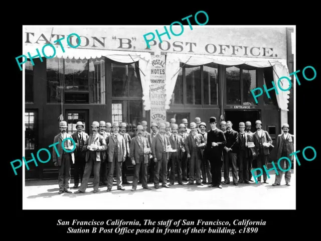 OLD POSTCARD SIZE PHOTO OF THE SAN FRANCISCO POST OFFICE B BRANCH & STAFF c1890