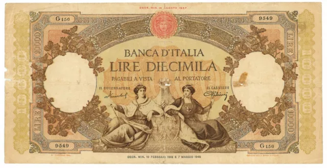 10000 Lire Capranesi Repubbliche Marinare Regine Del Mare 10/02/1949 Mb/Mb+