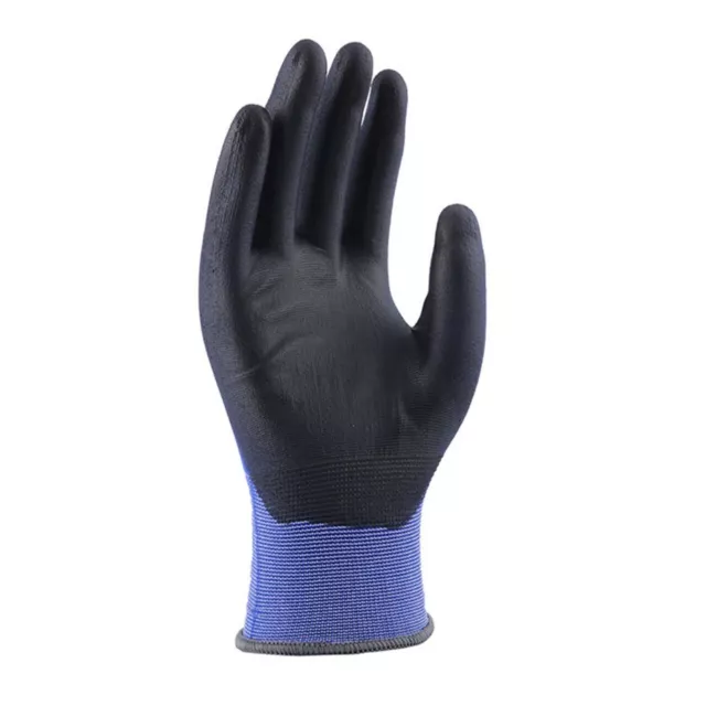 PREMIUM BLUE BLACK PU Coated Work Safety Gloves Liteweight Ultra Thin Oil Grip 2