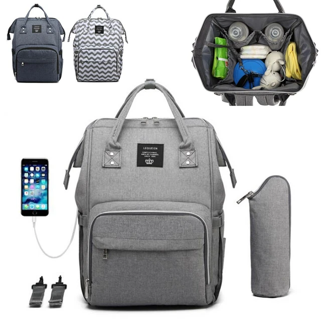 LEQUEEN Baby Diaper Bag Mummy Maternity Nappy Traveling USB Backpack Outdoor Bag