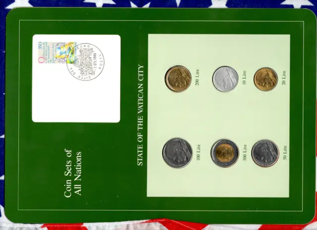 Coin Sets of All Nations Vatican City w/card 500,200,100,50,20,10 Lire 1985 UNC