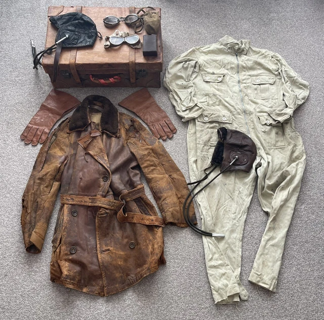 WW1 RFC RAF & Pre WW2 Interwar Leather Flying Hats Gloves Suit Coat Goggles Lot WW1 RFC RAF & Pre WW2 Interwar Leather Flying Hats Gloves Suit Coat Goggles Lot