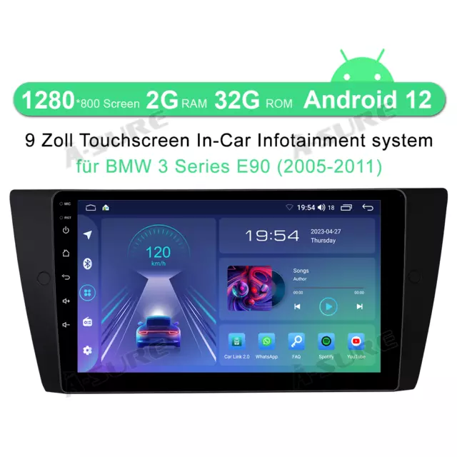 2+32GB Autoradio Android 12 GPS Navi 1280*720 für BMW 3er E90 E91 E93 318i 320d 2