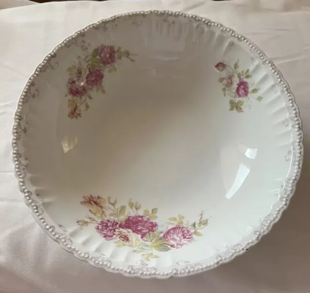 Antique Victoria Austria Porcelain Serving Bowl Pink Roses
