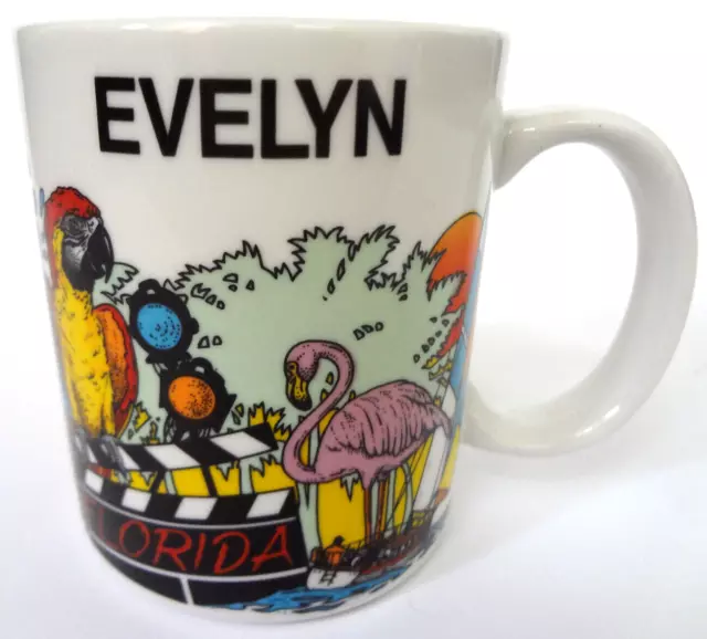 Florida Coffee Mug Cup Vintage State Travel Souvenir Personalized W/ Name Evelyn