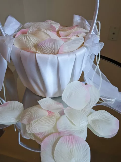 Faux White And Pink Rose Petals Flower Girl Basket Or Valentines Day Romance