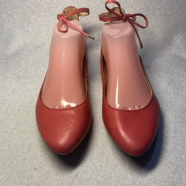 Born Kharen Pink Ankle Tie Ballet Leather Flats Women's Shoes Size 9,5