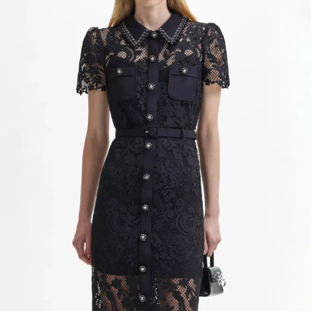 Self- portrait Black Lace Button Front Midi Dress 2