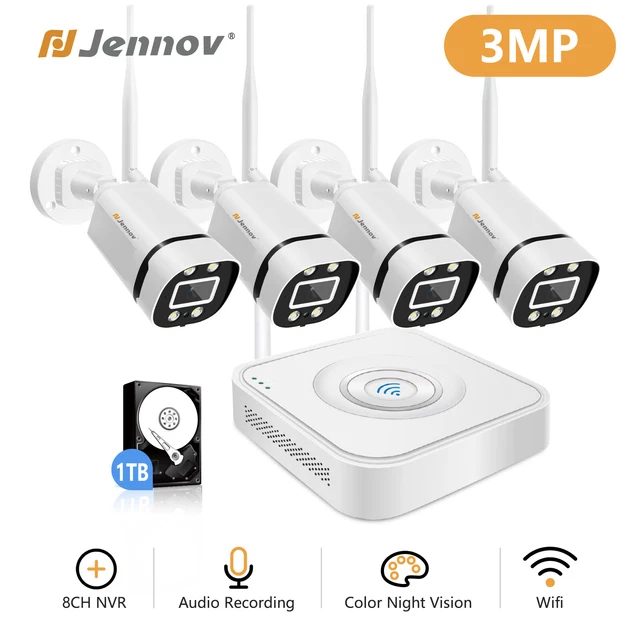 Jennov 3MP Security Camera System NVR Kits 4Pcs 2K WiFi Surveillance Camera 1TB