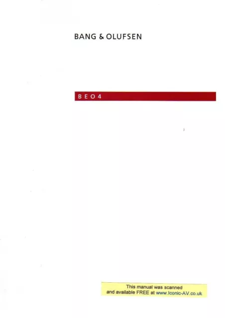 Operating Instructions for Bang Olufsen Beo 4 IN English