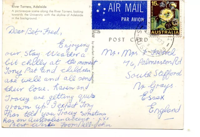 Postcard Australia  Adelaide River Torrens   posted 2