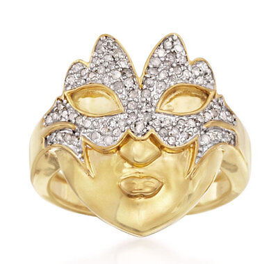 0.33 TCW Diamond Venetian Carnival Mask Ring in 14k Gold Over Sterling Silver