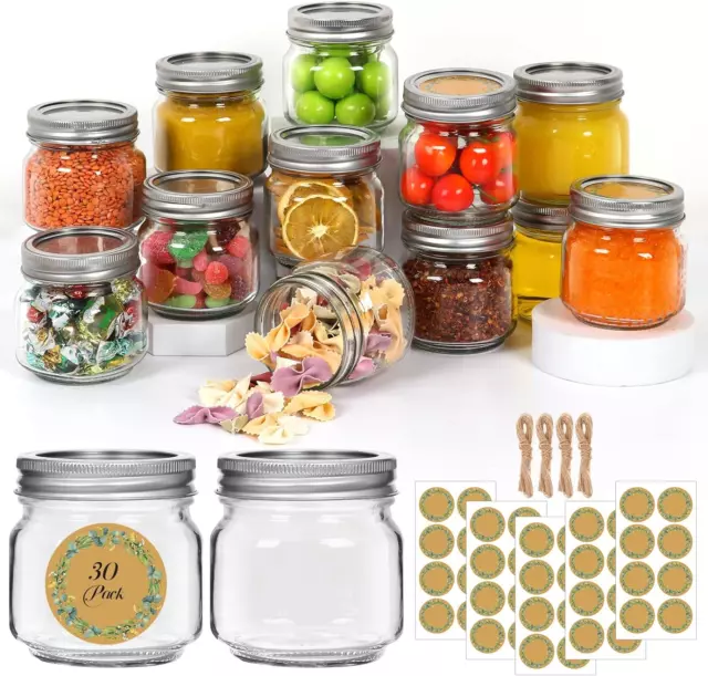 30 Pack Mason Jars 8 Oz with Lids and Bands, Half Pint Canning Jars