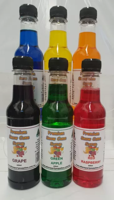 6 x 250ml, Snow Cone Syrups, Ready to Use, Shaved Ice, FREE POSTAGE,