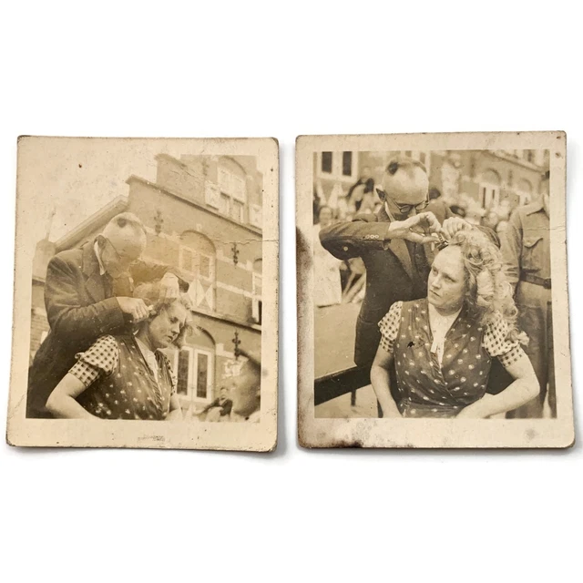 WW2 Photos Dutch Female Collaborator Having Hair Shaved Netherlands Liberation