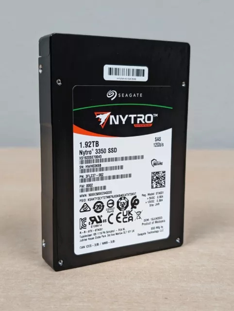 Seagate Nytro 3350 XS1920SE70045 1.92 TB 12Gb/s SAS SSD Drive PN: 3FL237-002