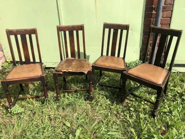 Oak Dining Chairs Vintage Antique Set Of 4 Renovation Project Shabby Chic