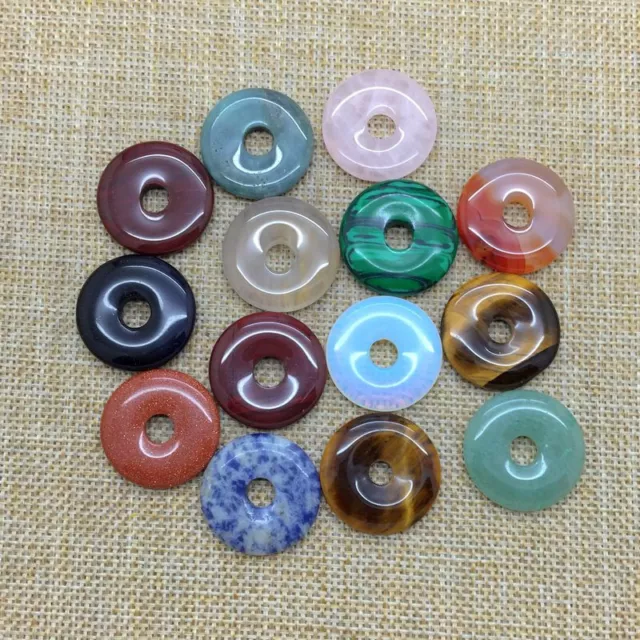 Natural Gemstone Round Donut Ring Pendant Beads For Necklace Earring Jewelry