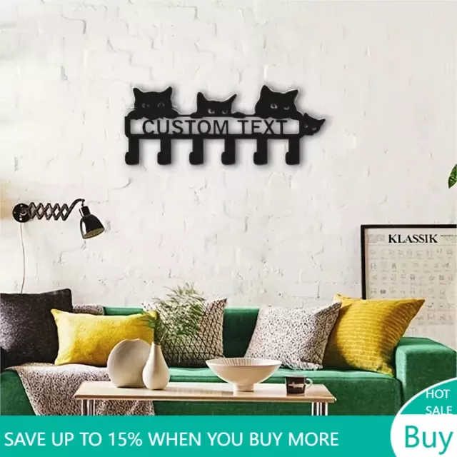 1pc Black Cat Key Holder with 6 Hooks Stylish Wall Mounted Entryway Coat Rack