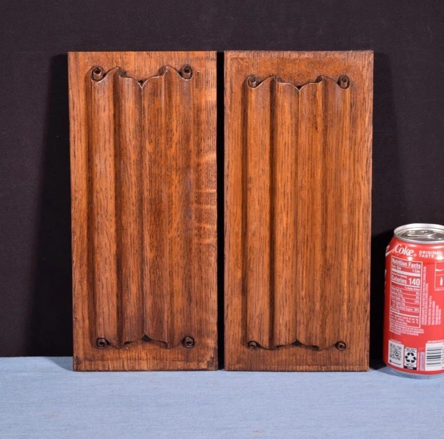 Pair of Gothic Linen Fold Carved Two Sided Panels/Trim in Solid Oak Wood