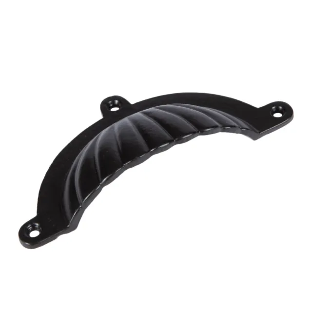 Fluted Cabinet Cup Handle Cast Iron Cupboard Handles 130mm x 60mm Black