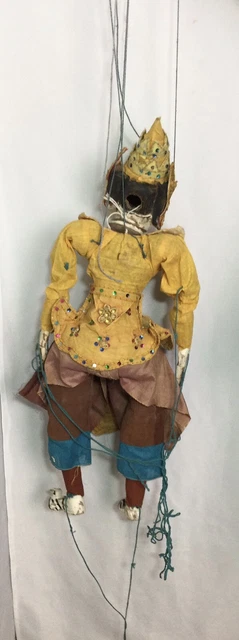Antique Burmese Hand Carved/Painted Wooden 27" Marionette Puppet Folk Art 4