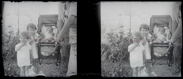 FRANCE Family Children c1920 NEGATIVE PHOTO Stereo Glass Plate VR22L15n1