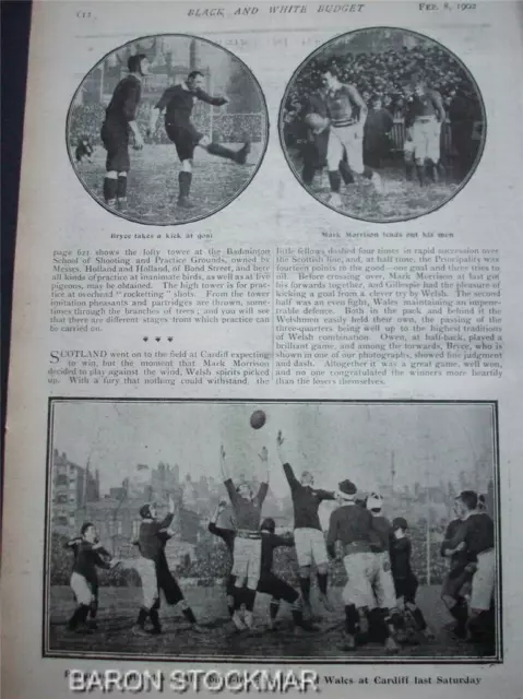 1902 RUGBY  Wales v Scotland 14-5 at Cardiff ::: vintage photos & match report 2