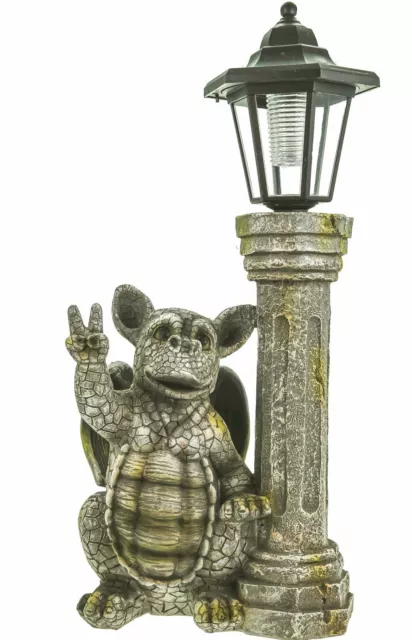 Drachenkind Peace mit Solar Laterne 44 cm Drache Figur Gargoyle Gartenfigur