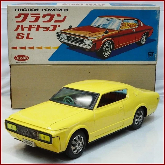 VINTAGE JAPANESE TOY car Aoshin TOYOTA CROWN HARDTOP SL yellow tin