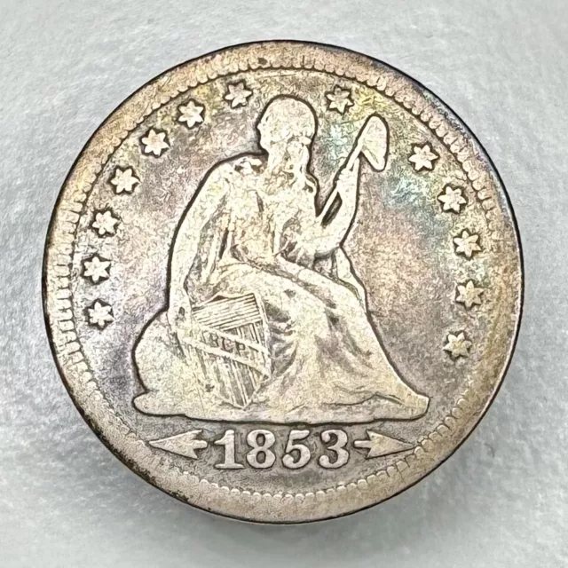 1853 P Arrows & Rays Seated Liberty Silver Quarter VG+ GREAT EXAMPLE COIN!