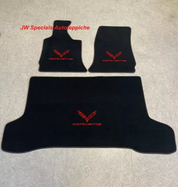 Alfombra Maletero Kit para Corbeta C7 Coupé Negro Rojo 3tlg. Terciopelo Nobuk