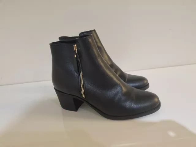 H&M ANKLE BOOTS Black Faux Leather Silver Zip Women's Smart Casual uk 6
